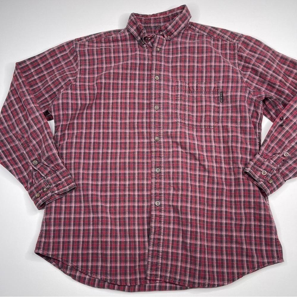 Woolrich Flannel Shirt Plaid Button Red Black Gorp Outdoor Grunge Western Fall